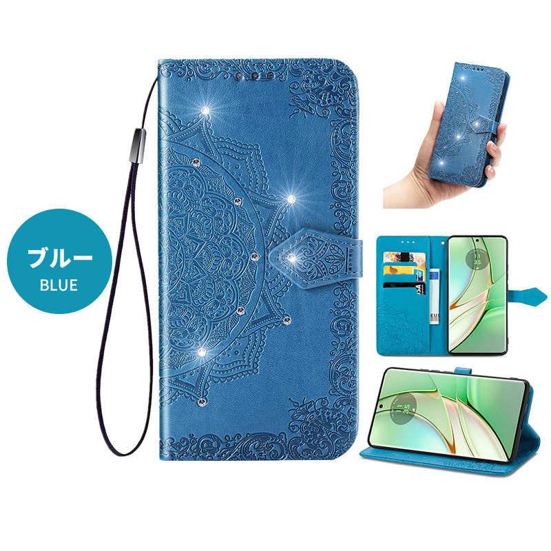 新品 Motorola moto g05 水色 手帳型ケース付 紺 moto g05 ケース motorola edge 40 カバー 手帳型 花柄 キラキラ g53y