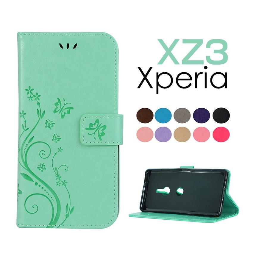 Xperia XZ3ケース スマホケース SO-01L SCV39 手帳型 花柄 蝶柄
