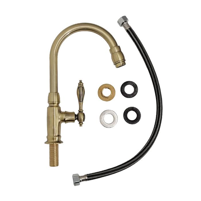 水栓 単水 洗面用 おしゃれ 蛇口 古金 アンティークゴールド INK