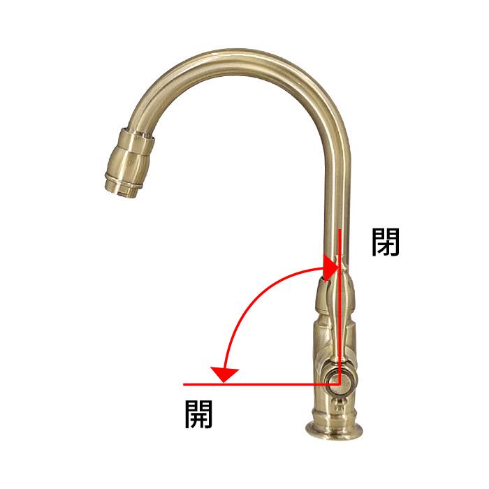 水栓 単水 洗面用 おしゃれ 蛇口 古金 アンティークゴールド INK