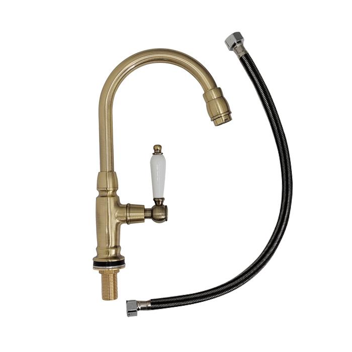 単水栓 蛇口 水 洗面台用 アンティーク おしゃれ 輸入 陶器レバー 古金