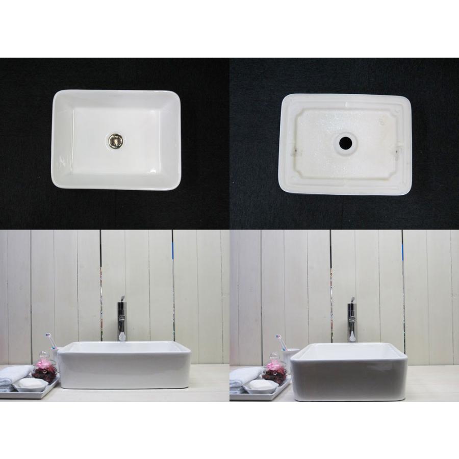 4点セット 洗面ボウル+混合水栓+排水栓+トラップ 四角 陶器 手洗い器 置き型 蛇口 混合水栓 おしゃれ 店舗 DIY リフォーム