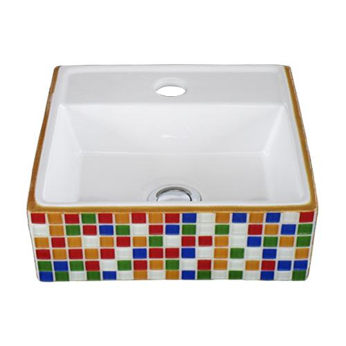 モザイクタイル張り陶器洗面ボウル(カラフル) 置き型(オンカウンター