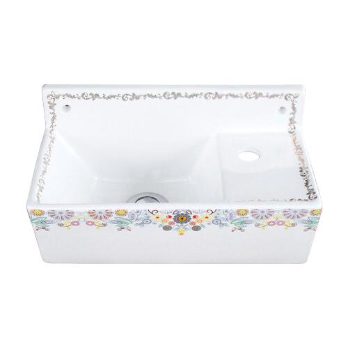 手洗器 壁付け 花柄 カラフル コンパクト 単水栓用 オーバーフロー無し W355×D195×H180 INK-0403327H_1