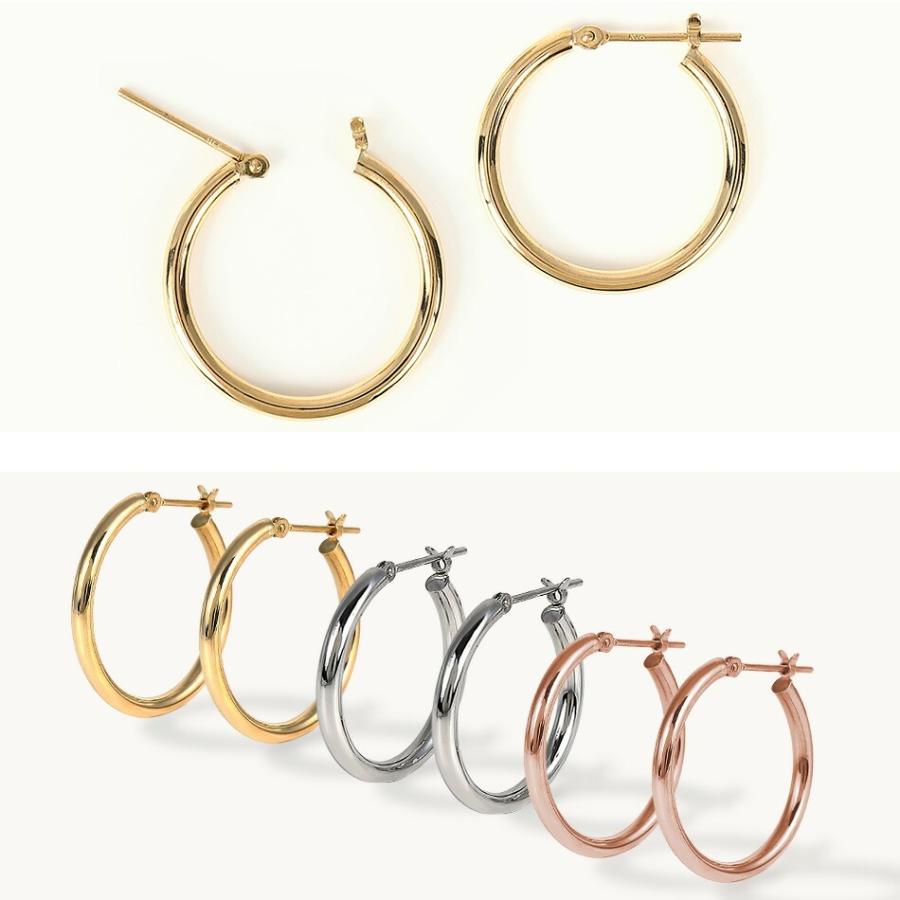 フープピアス 18k 18金 プラチナ 小さい 細い アレルギー対応 レディース シンプル 地金 ゴールド 2mm×15mmの画像
