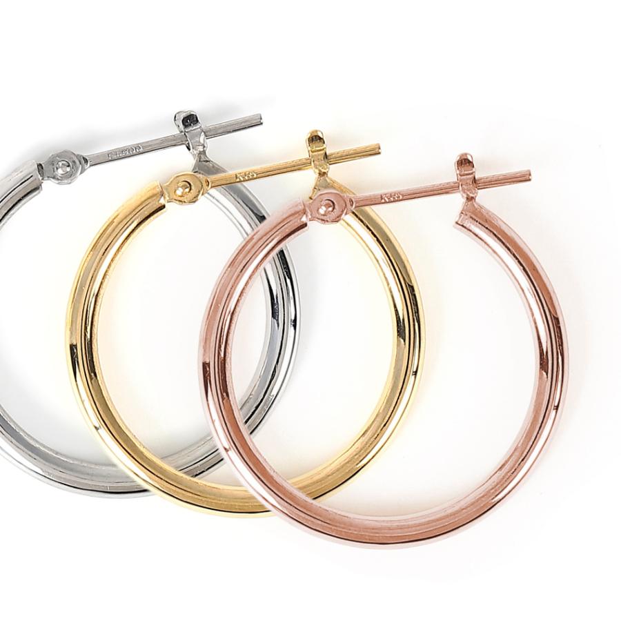 ピアス フープ プラチナ 18金 18k 小さめ アレルギー対応 レディース シンプル 地金 ゴールド 2mm×20mmの画像