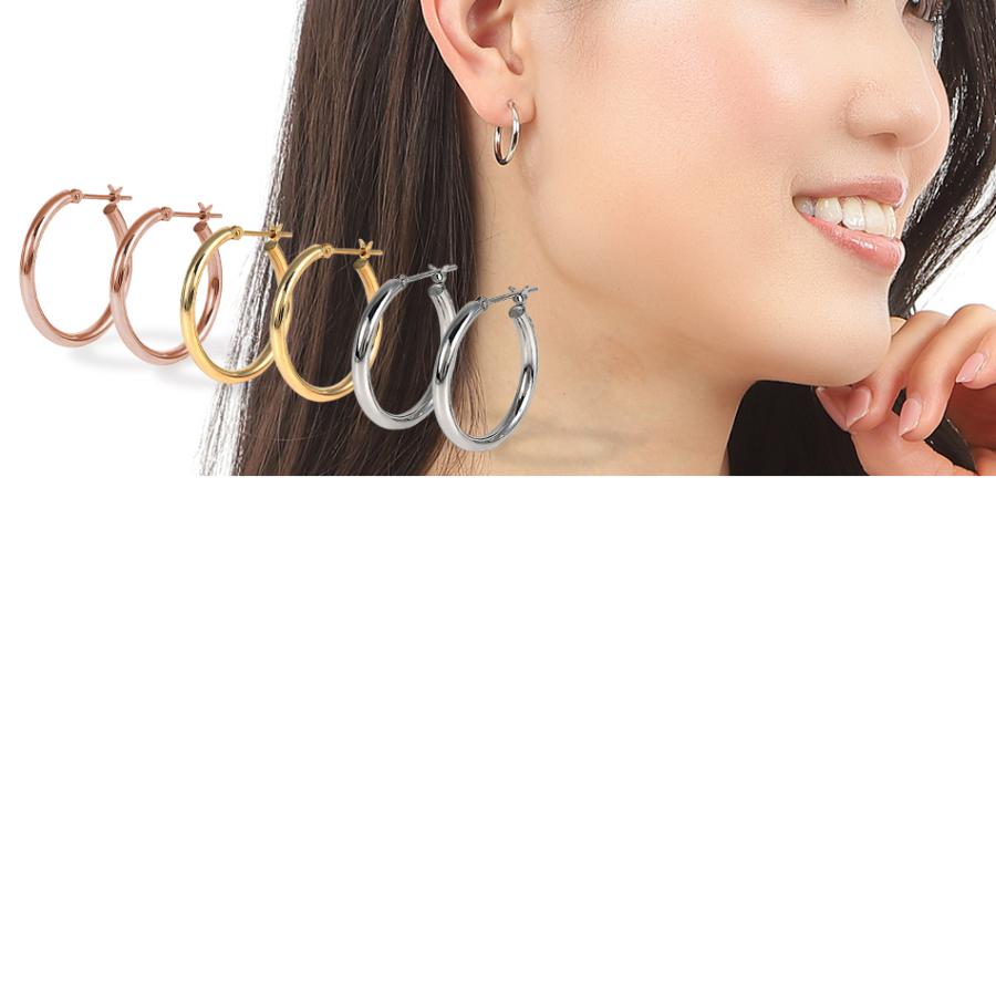 ピアス フープ プラチナ 18金 18k 小さめ アレルギー対応 レディース シンプル 地金 ゴールド 2mm×20mmの画像