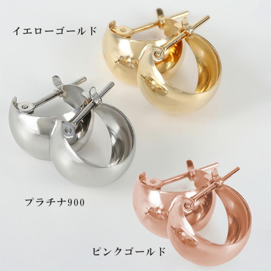 ピアス ムーンピアス プラチナ 18金 アレルギー対応 レディース シンプル 地金 つけっぱなし k18 ゴールド 甲丸 7mm×10mmの画像