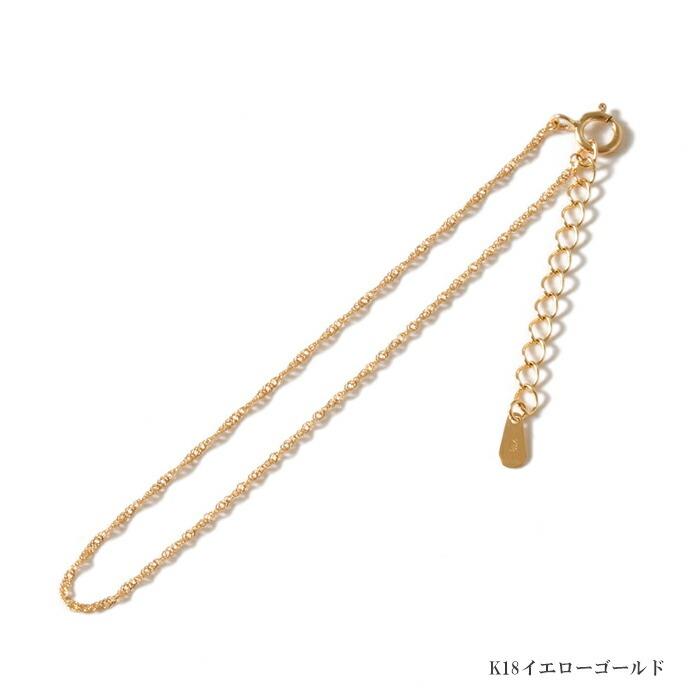 ブレスレット レディース k18 18金 華奢 18cm 幅0.78mm スクリューチェーン ゴールド スキンジュエリーの画像