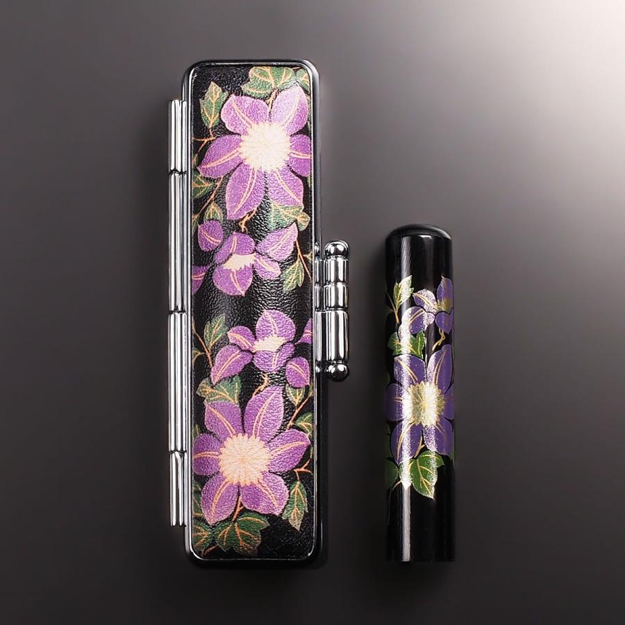 黒水牛現代蒔絵の個人印鑑セット/花/クレマチス/12mm