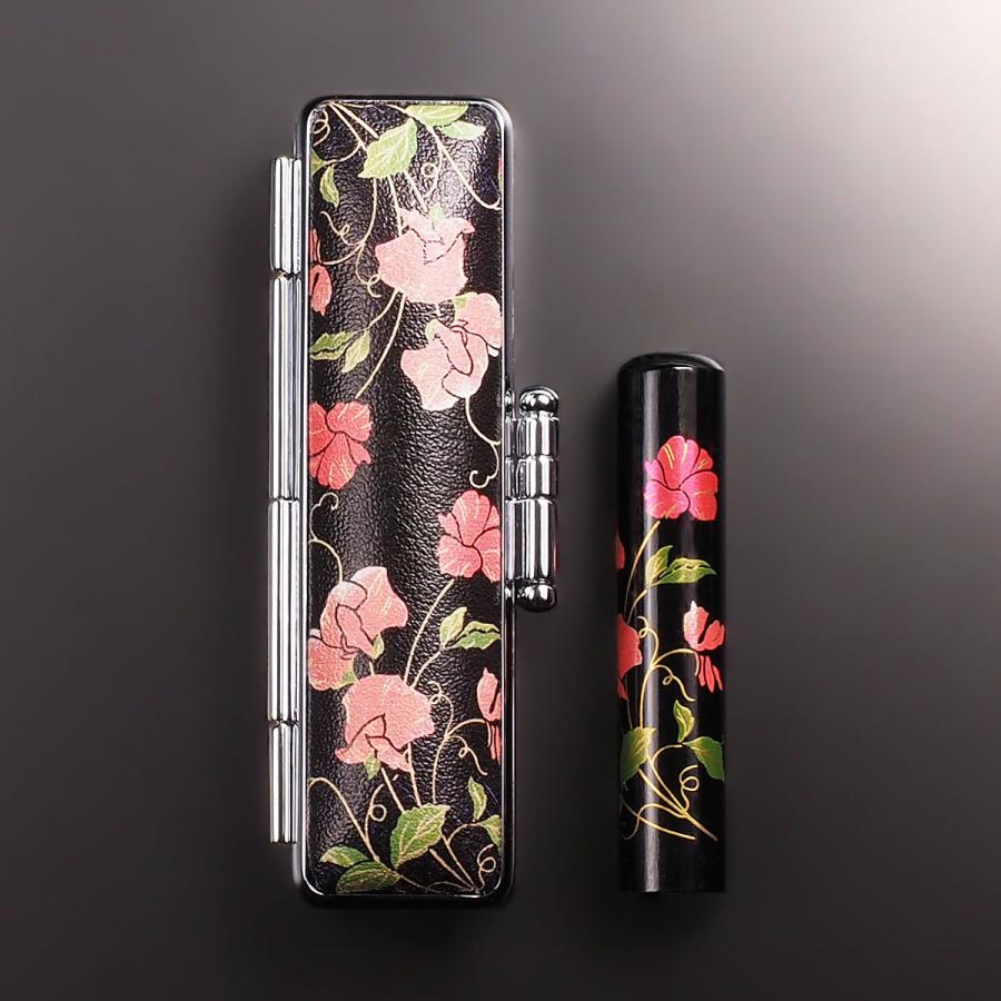 黒水牛現代蒔絵の個人印鑑セット/花/スイートピー/12mm