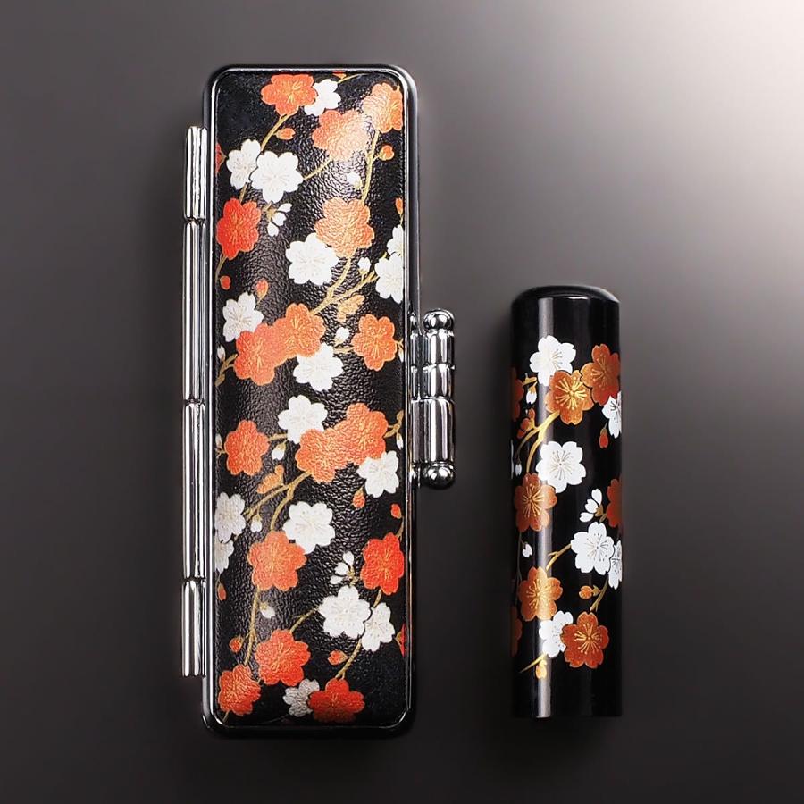 黒水牛現代蒔絵の個人印鑑セット/四季花/さくら/15mm