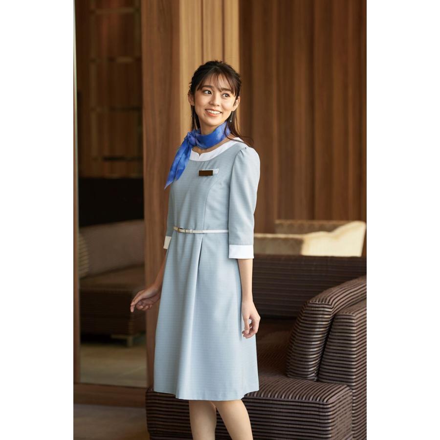 アンジョア 七分袖 ワンピース 5 15号 ブルー ユニフォーム オフィス 制服 事務服 受付 コンパニオン ショールーム かわいい クリニック 病院 En Ej イーシスユニフォーム 通販 Yahoo ショッピング