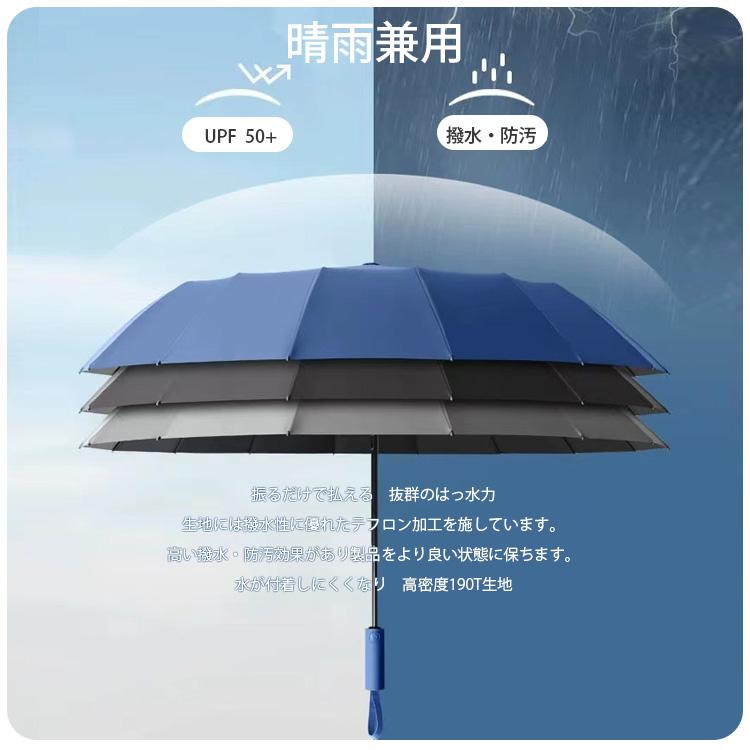 折りたたみ傘 強風対応 自動開閉 晴雨兼用 16本骨 UVカット ワンタッチ