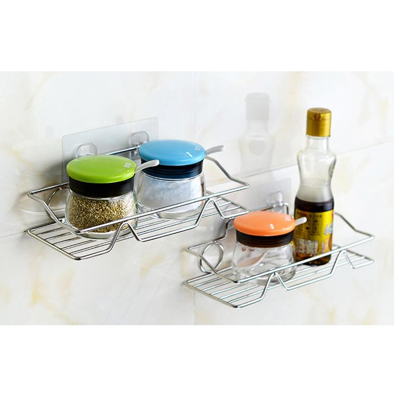 バスルーム 収納 ステンレス製 浴室ラック 粘着 お風呂 収納 バスルームラック キッチン収納 洗面所ラック 調味料ラック タオル掛け 【ラック２個＋フック４個】 |  | 03