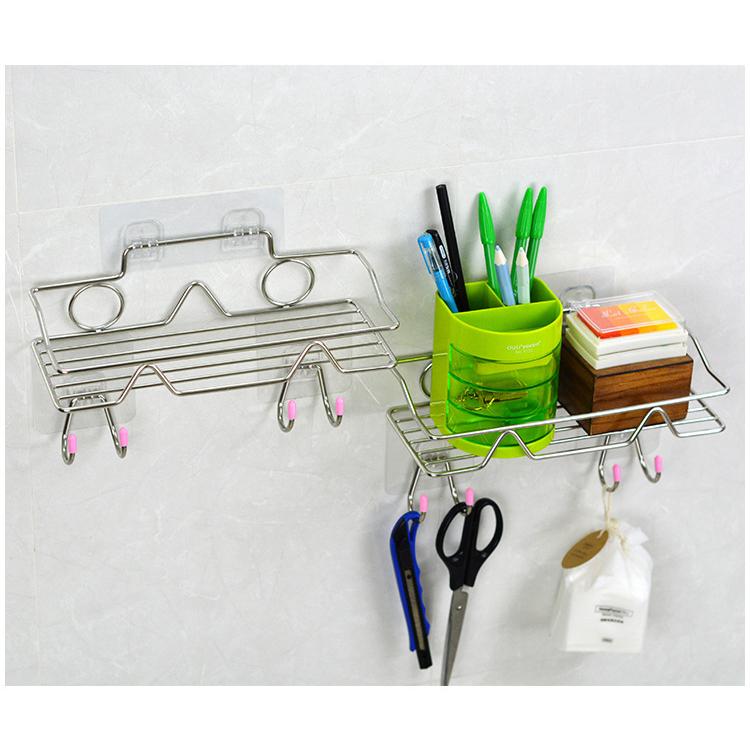 バスルーム 収納 ステンレス製 浴室ラック 粘着 お風呂 収納 バスルームラック キッチン収納 洗面所ラック 調味料ラック タオル掛け 【ラック２個＋フック４個】 |  | 01