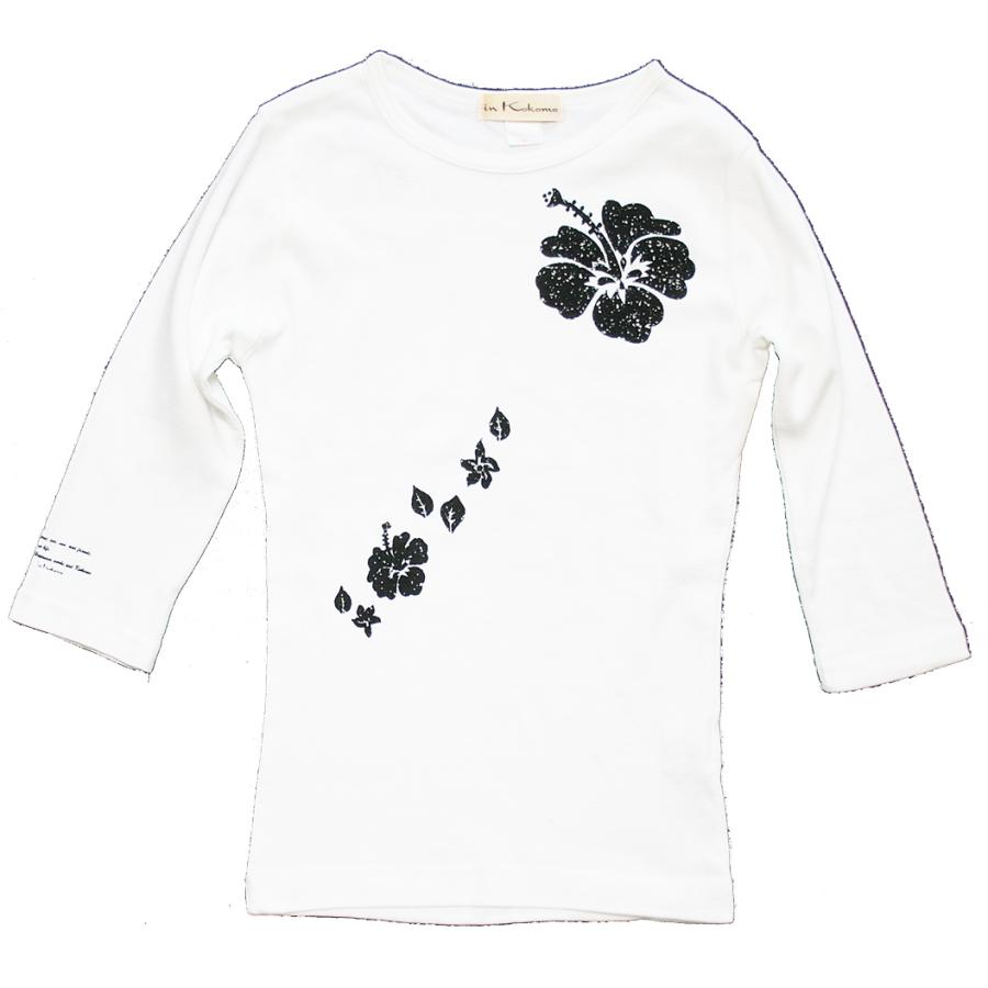 七分袖 Tシャツ Big ハイビスカス柄 フラダンス衣装 : インココモ