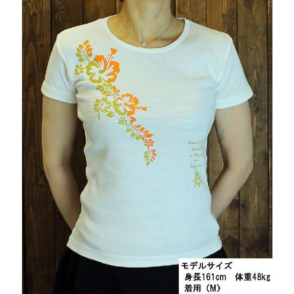 Tシャツ 半袖 レディース ハイビスカス オレンジグラデ柄 S M L XL