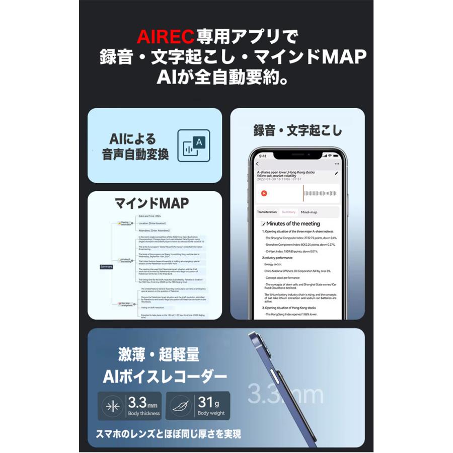 ボイスレコーダー AI ChatGPT 64GB 小型 薄型ボイスレコーダー 録音