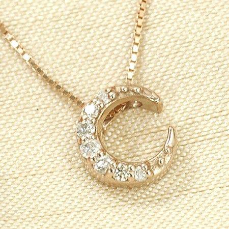 クラシカルな三日月ダイヤのネックレス ネックレス ダイヤモンド0.05ct 10金ピンクゴールド（K10 PG） ギフト プレゼント :803