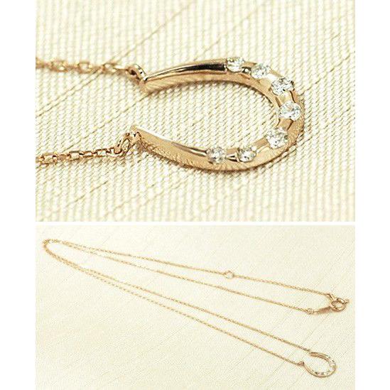 上品つやめきホースシュー 馬蹄 ネックレス ダイヤモンド 10金ピンク