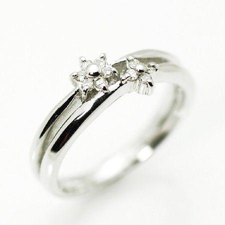 レディース ピンキーリング ダイヤモンド 10金ホワイトゴールド K10WG