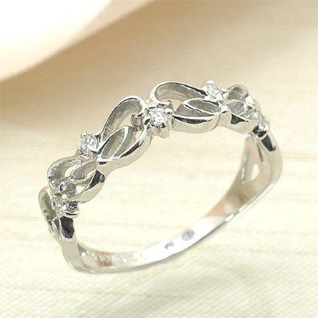 レディース ピンキーリング ダイヤモンド 10金ホワイトゴールド K10WG