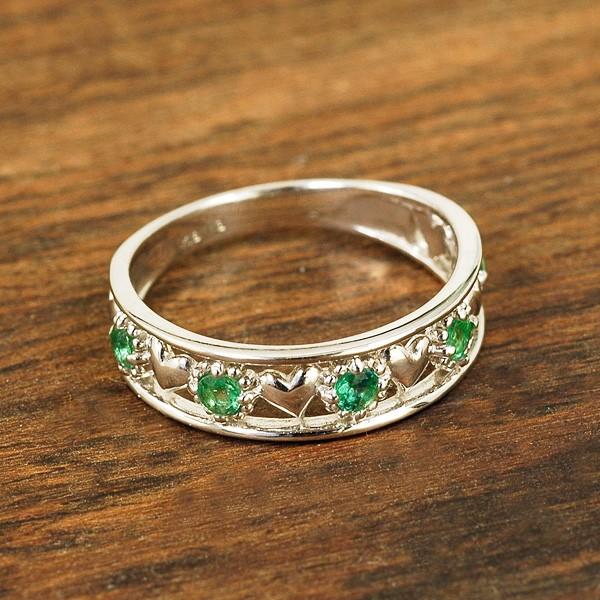レディース ピンキー リング エメラルド 18金ホワイトゴールド K18WG