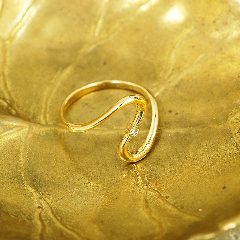 セール♡K18 ダイヤモンド ウェーブリング 指輪 ゴールドジュエリー