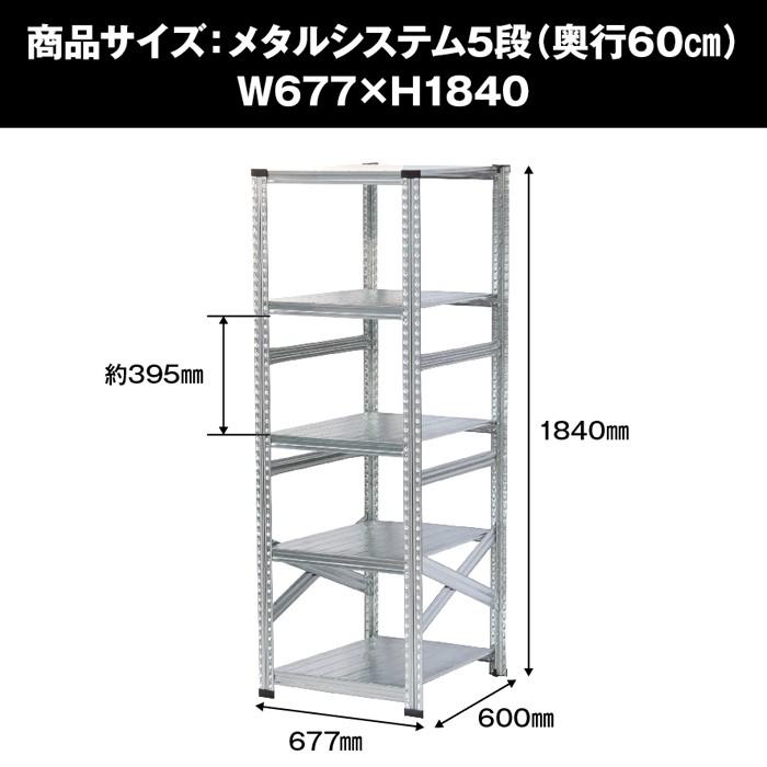メタルシステム5段（奥行60cm）W677xH1840 METALSISTEM メタルシェルフ