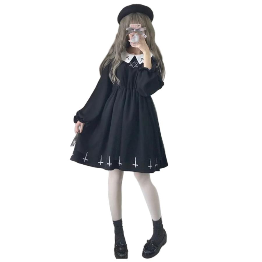 ゴスロリ 送料無料 ゴシックロリータドレス(長袖) 原宿系 ソフト