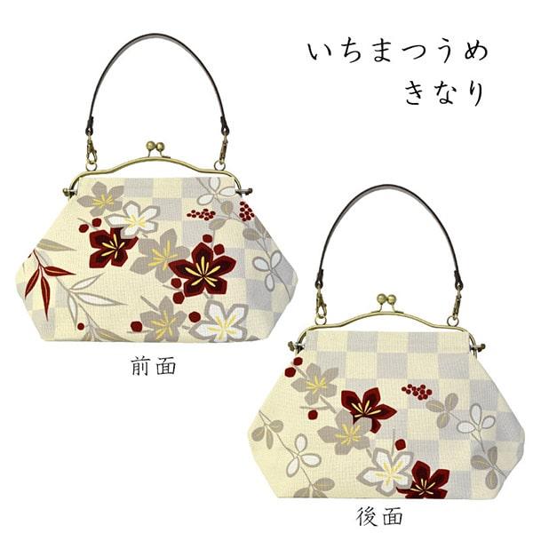 亥之吉 横長ベンリーがま口 牛革持ち手付き いちまつうめ 市松梅 生成