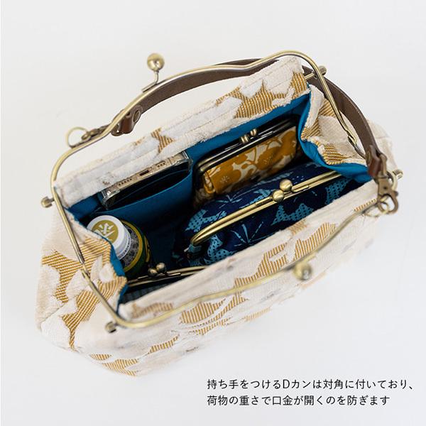 亥之吉 横長ベンリーがま口 モケットマーガレット 牛革持ち手付き 花柄