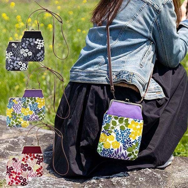 亥之吉 4寸縦型ポシェットがま口 かだん 花壇 ボタニカル 調節できる合