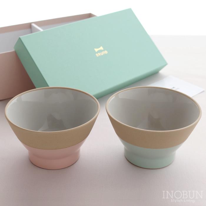 BRUNO（ブルーノ） ペア WAN 茶碗セット 美濃焼 ピンクxグリーン 日本