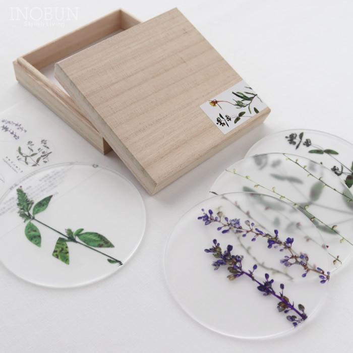 toumei トウメイ 押花 コースター 4枚セット（D）木箱入り 日本製 結婚祝い 内祝い 新生活 花言葉 | toumei