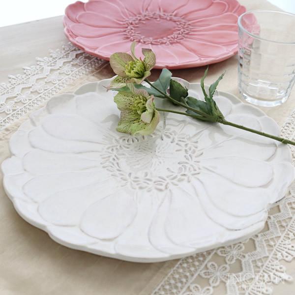 ボルダロ・ピニェイロ ブルーミー ディナープレート ジニア ホワイト ポルトガル食器 |  | 01