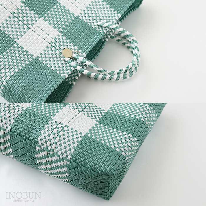 letra メルカドかごバッグ チェック ブラック グリーン シルバー