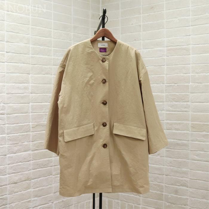 sosotto ナイロンLIBERTY裏地ノーカラーコート Sleeping Rose ベージュ | 