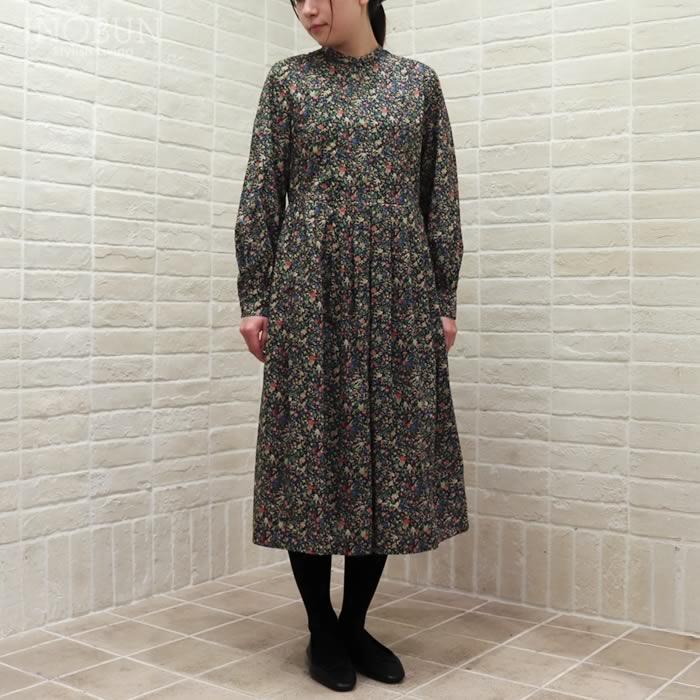 ワンピース イノブン別注 J.Sloane LIBERTY キーネック すっきり見えワンピース Birdsong/AE リバティ ジェイスローアン | 