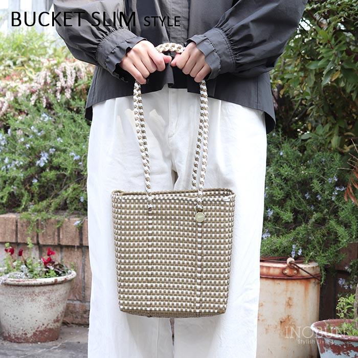 レトラ メルカドバッグ MINI CHECK BUCKET SLIM ゴールド x ホワイト