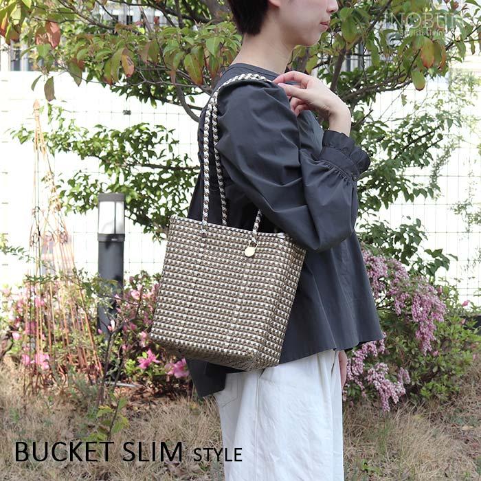 レトラ メルカドバッグ MINI CHECK BUCKET SLIM ゴールド x ホワイト