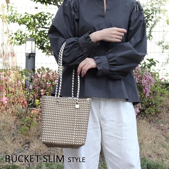 レトラ メルカドバッグ MINI CHECK BUCKET SLIM ゴールド x ホワイト