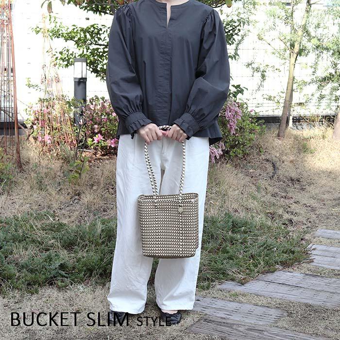 レトラ メルカドバッグ MINI CHECK BUCKET SLIM ゴールド x ホワイト