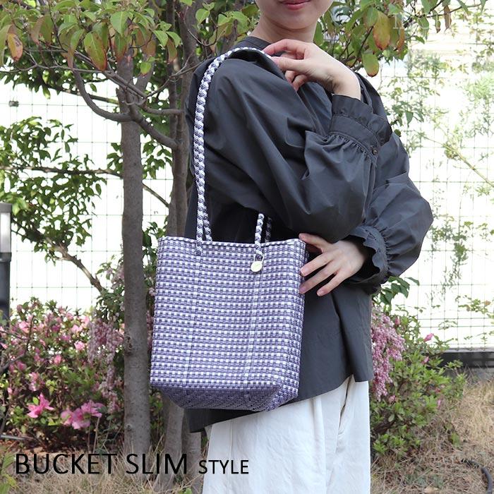 レトラ メルカドバッグ MINI CHECK BUCKET SLIM MTパープル x ホワイト