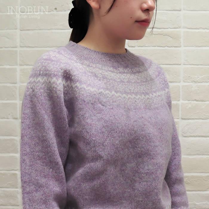 ハーレーオブスコットランド フェアアイルセーター ニット L5113/7 Snow White/Heliotrope パープル系 セール |  | 01