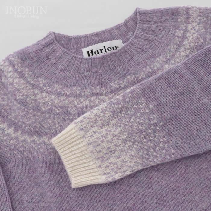 ハーレーオブスコットランド フェアアイルセーター ニット L5113/7 Snow White/Heliotrope パープル系 セール |  | 07