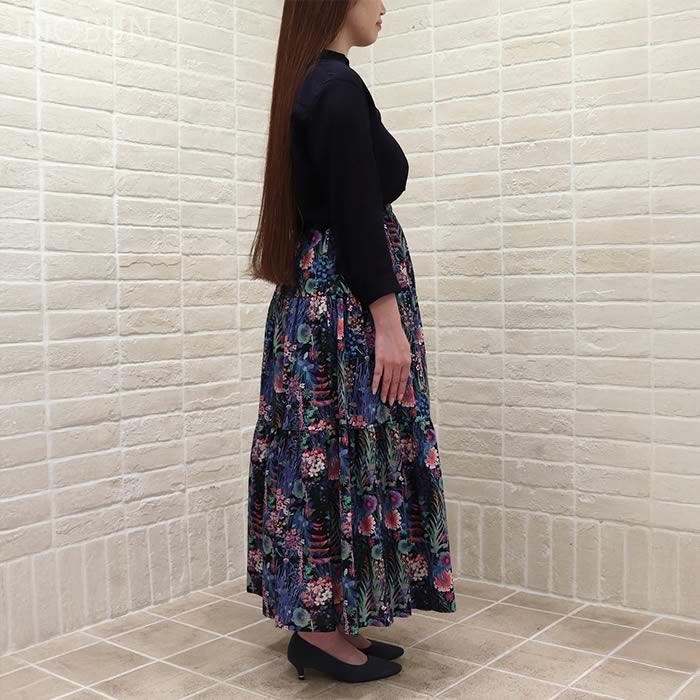 スカート イノブン別注 Vent d'ouest リバティ ティアードロングスカート Tresco/EE  38サイズ 花柄 ブラック系 |  | 01