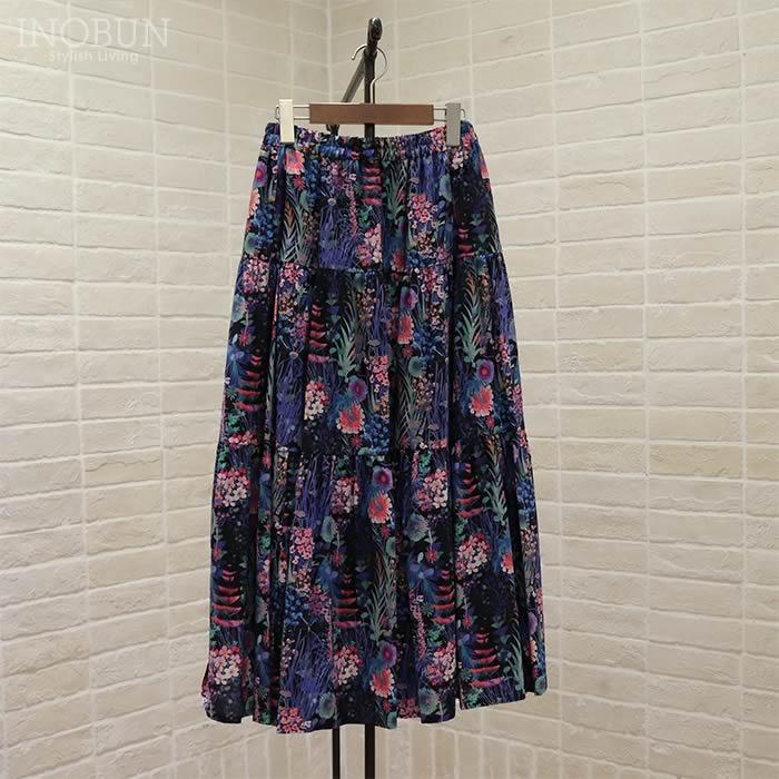 スカート イノブン別注 Vent d'ouest リバティ ティアードロングスカート Tresco/EE  38サイズ 花柄 ブラック系 |  | 04