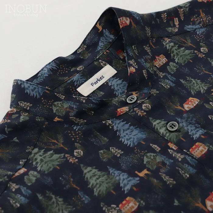 Parkes バンドカラーシャツワンピース 30ビエラ 森の中の家 ネイビー セール |  | 13